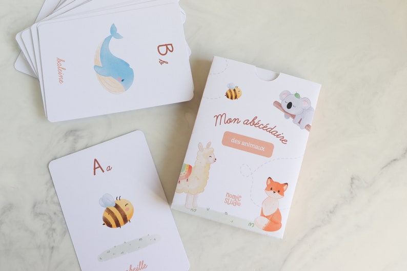 Cartes apprentissage de l'alphabet, abécédaire sur le thème des animaux illustrés image 2