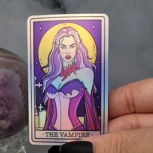 Sexy Vampire Tarot Holographic Sticker - Unique Gothic Art, Occult Vinyl Waterproof Decal, Alluring and seductive