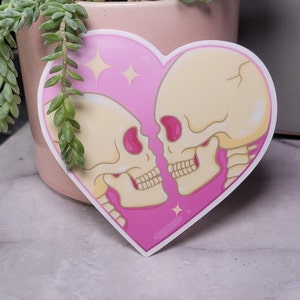 Espeluznante lindo: adorable pegatina de dos amantes de los esqueletos, pegatina para adultos, calcomanía divertida para computadora portátil, impermeable
