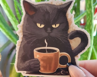 Cute Black Cat Sticker, Funny Sticker, Cat Decal, Waterproof Vinyl Stickers, Laptop Sticker, Notebook Sticker, Cat Mom,  Sarcastic Sassy Cat