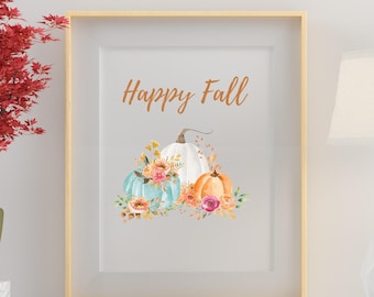 Arte de pared de otoño feliz imprimible, decoración del hogar de otoño, decoración de otoño rústica, citas de otoño, descarga digital