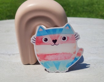 Trans Waterproof Sticker, Pride Stickers, LGBTQ+ Gifts, Trans Pride Cat Decal, Queer Gift, Queer Stickers, LGBTQ Stickers, Cute Cat Decal
