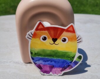 LGBTQ+ Waterproof Sticker, Pride Stickers, LGBTQ+ Gifts, Rainbow Cat Decal, Pride Gifts, Queer Stickers, LGBTQ Stickers, Queer Sticker,