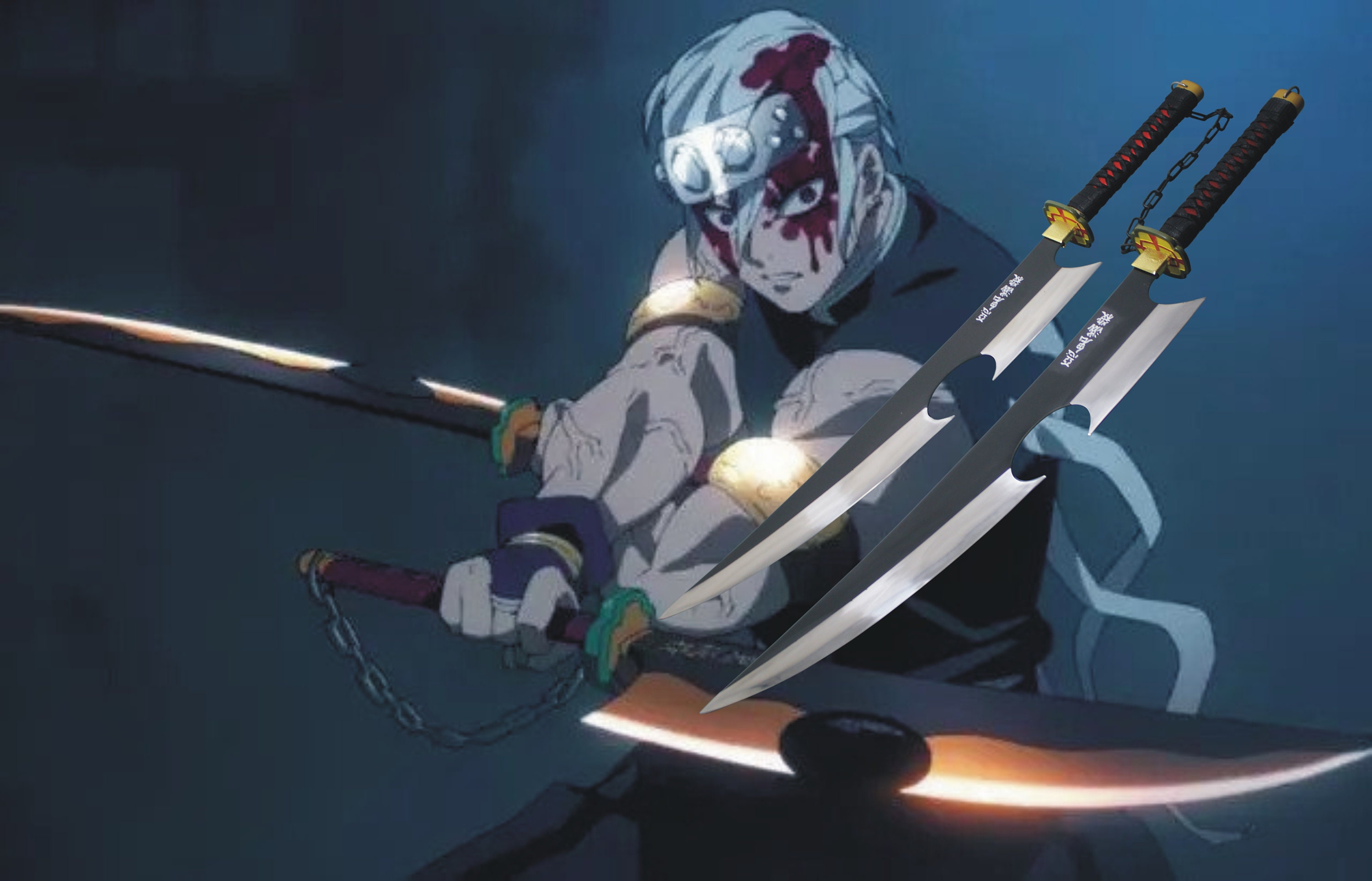 Tueur de démons Tengen Uzui Blades épées. Anime, manga, accessoires, cosplay