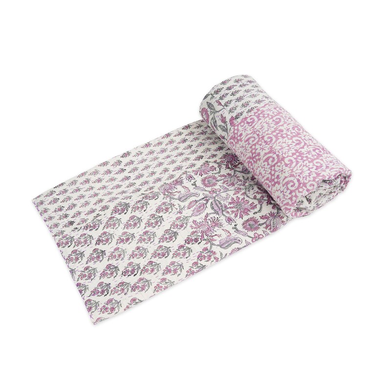 Queen Size Bedspread, Indian Cotton Block Print Bedspread, Bohemian