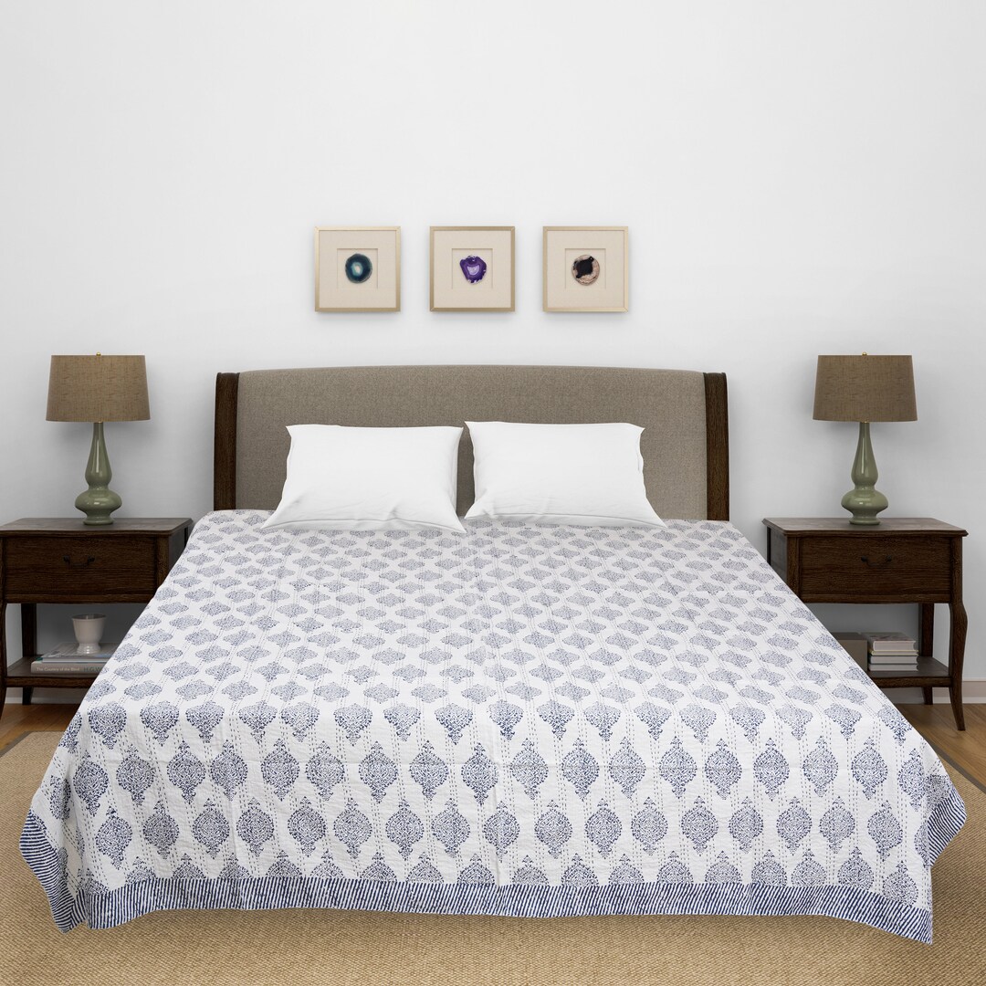 Queen Size Bedspread Indian Cotton Block Print Bedspread Etsy