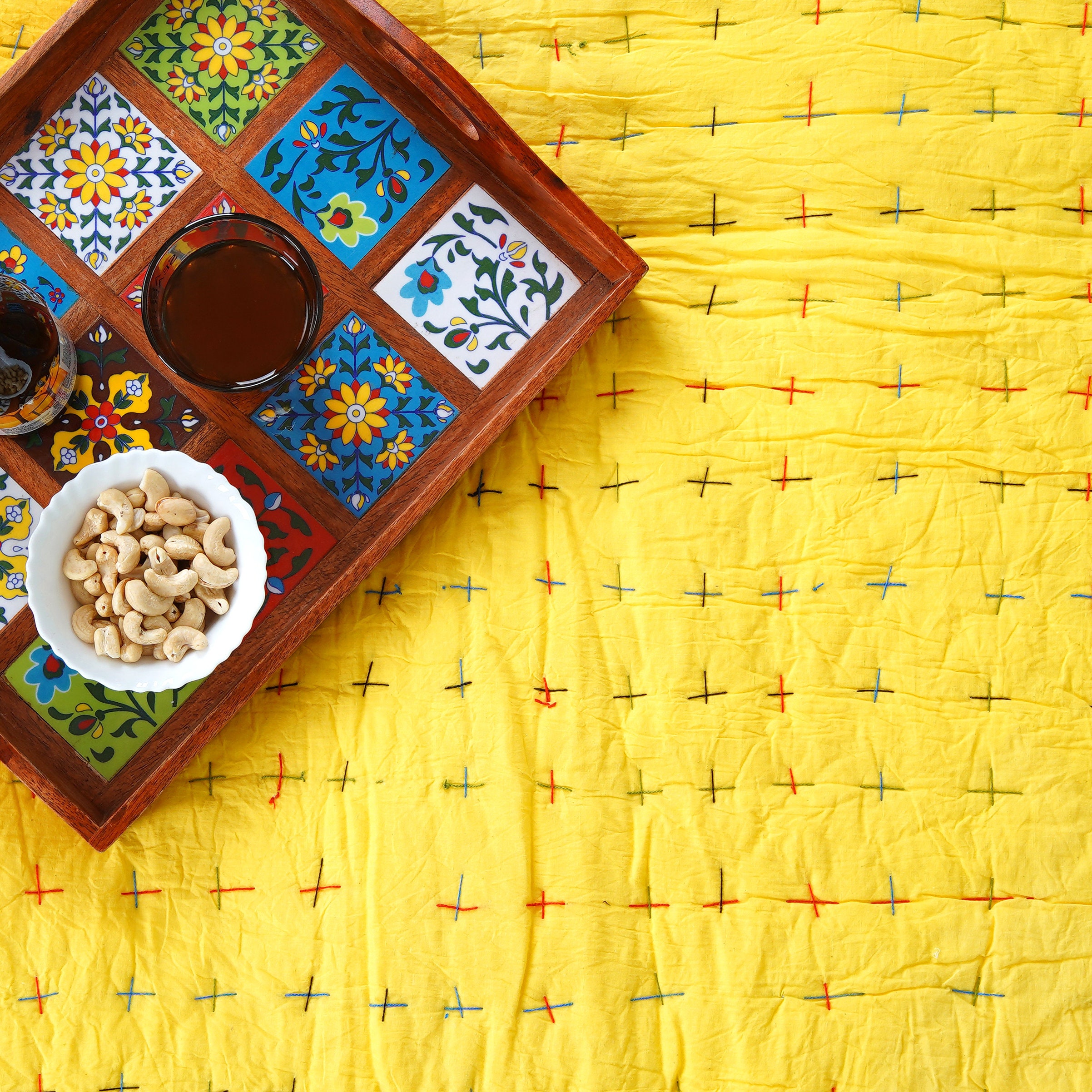 Queen Size Kantha Quilt, Indian Cotton Kantha Quilt, Bohemian Boho Cotton Throw Handmade Kantha