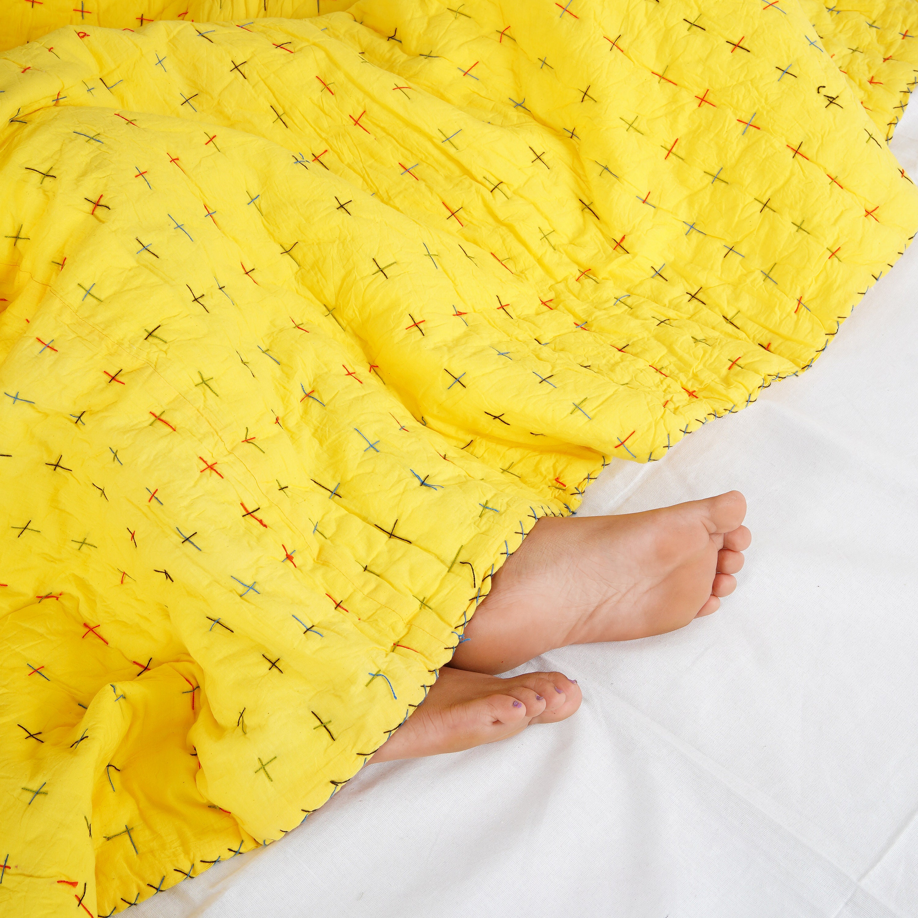 Queen Size Kantha Quilt, Indian Cotton Kantha Quilt, Bohemian Boho Cotton Throw Handmade Kantha