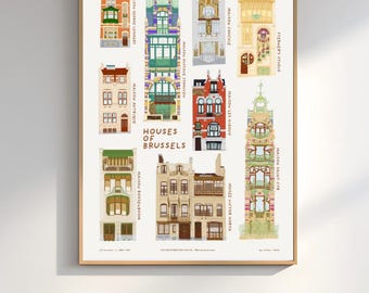 Lámina ilustrada de casas de Bruselas / Obra de arte arquitectónica de edición limitada (firmada y numerada)