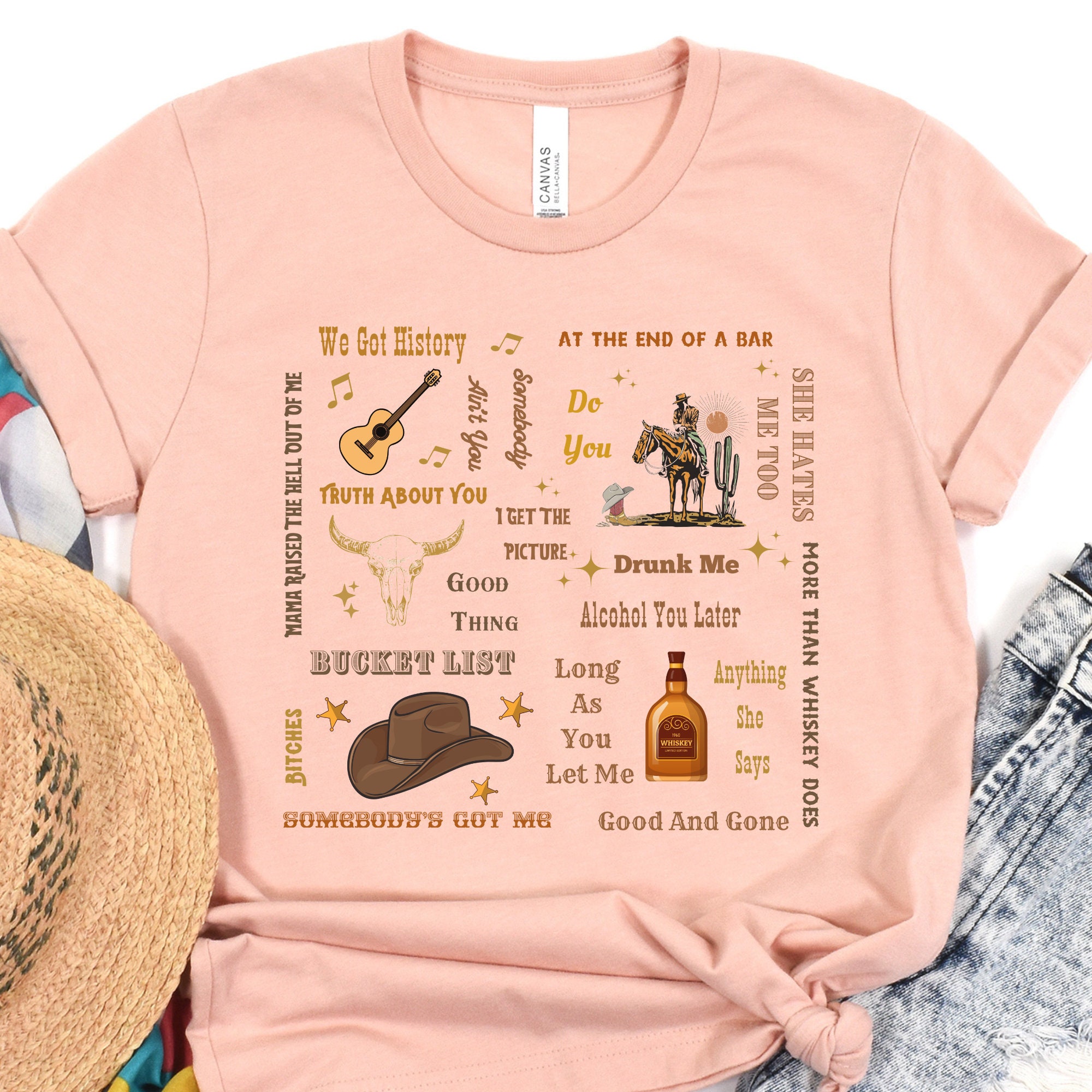 EXMIUN Women's Funny Country Music Tee - Bleached Grey Short Sleeve T-Shirt With Letter Print - View #4