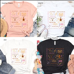 K&ouml;nnte beinhalten: Vier T-Shirts in verschiedenen Farben: Heather Peach, Wei&szlig;, Asch und Dunkelgrau Heather. Jedes Shirt zeigt ein grafisches Design mit Text und Illustrationen, darunter ein Bullenkopf, eine Boombox und die Zahl 23. Die Shirts sind Freizeitkleidung.