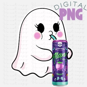 Cute Ghost and Alani energy drink PNG Digital Download Printable Sublimation or DTG design for tshirt, mug, tumblers, Halloween version