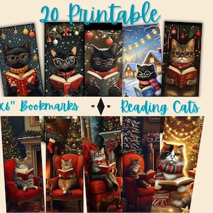 20 Weihnachtskatzen Lesezeichen, 2x6 ”Süße Winter Katzen Lesezeichen, gemischte Bücher, Lesezeichen, PDF
