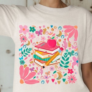 Pink School Teacher Png, Teacher Floral Png, digital download, Boho Floral Png, Teacher Gift, Substitute Teacher Gift, Pink Boho aesthetic