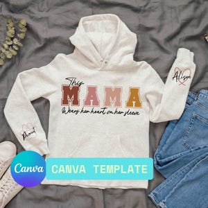 Modelo de manga personalizada para mamãe no Canva | Design de moletom editável | Nome da pata da mamãe do cachorro | Coração na manga PNG DIY
