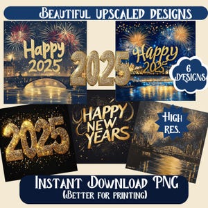 Bonne année 2025, lot d'oeuvres d'art imprimables numériques haute résolution, motifs imprimables à l'aquarelle pour la journalisation indésirable, le scrapbooking, les cartes à monter soi-même
