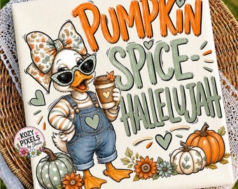 Aleluya de calabaza especiada PNG / Divertido PNG cristiano de otoño / Lindo diseño de camiseta de pato de otoño / Descarga de sublimación de otoño de fe