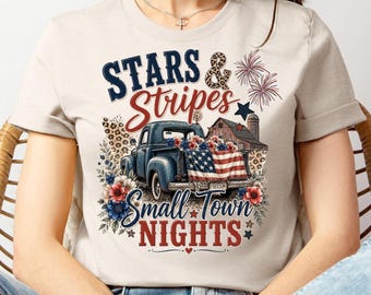 Stars and Stripes Small town nights PNG, southern country girl png, Patriotic 4th of July graphic illustration Design (Digital Download)
