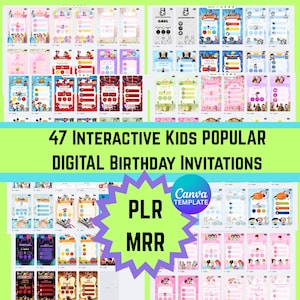 Interaktive digitale Geburtstagseinladungen mit MRR / PLR, Antwortantwort, Party-Standort - Bearbeitbare Canva-Vorlagen für Jungen und Mädchen, kommerzielle Nutzung
