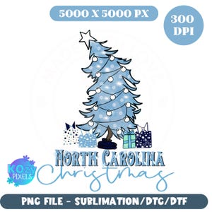 Cute North Carolina Christmas Tree Png, NC Blue Christmas Tree sublimation DTG DTF xmas instant download printable design to create gifts