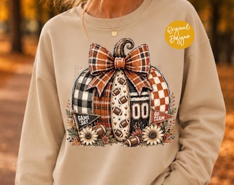 Fall Pumpkin PNG, Football Coquette Autumn Sublimation Design, DTF Digital Download
