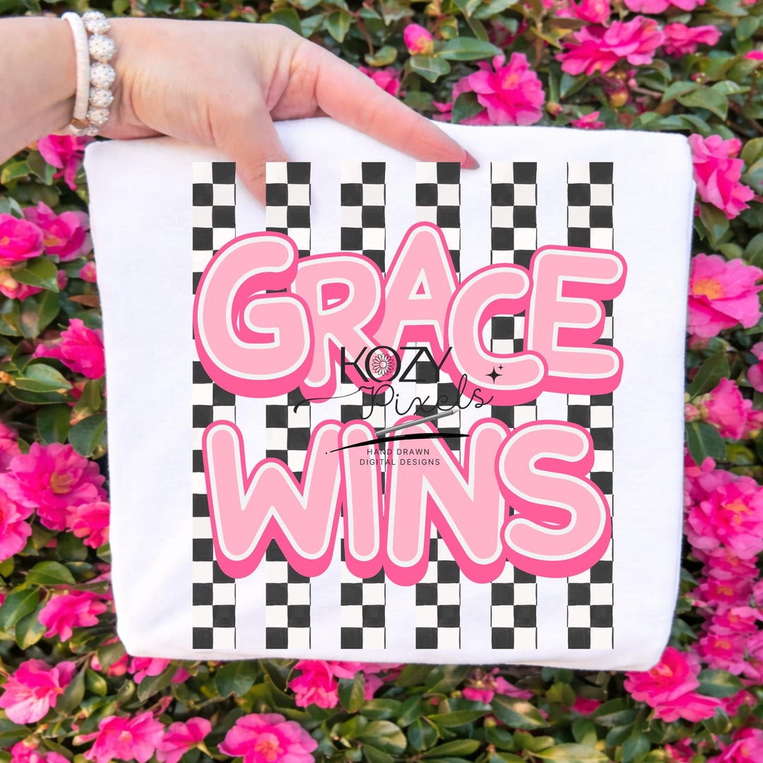 Grace Wins PNG, Preppy Checkered Girly Digital Faith Based Christian ...