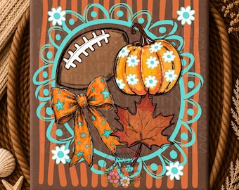 Preppy striped Fall png, Shirt Design, Football PNG, Daisy Pumpkin Coquette Bow, Seasonal Sublimation DTF, Sports Mom Digital Download
