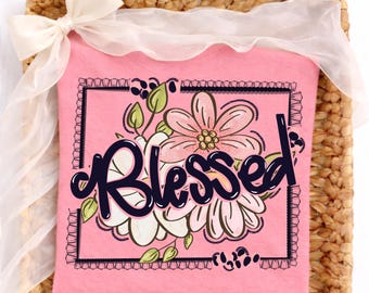 Blessed Floral PNG | Christian Boutique Design | Faith Graphic Download | Sublimation DTF DTG File