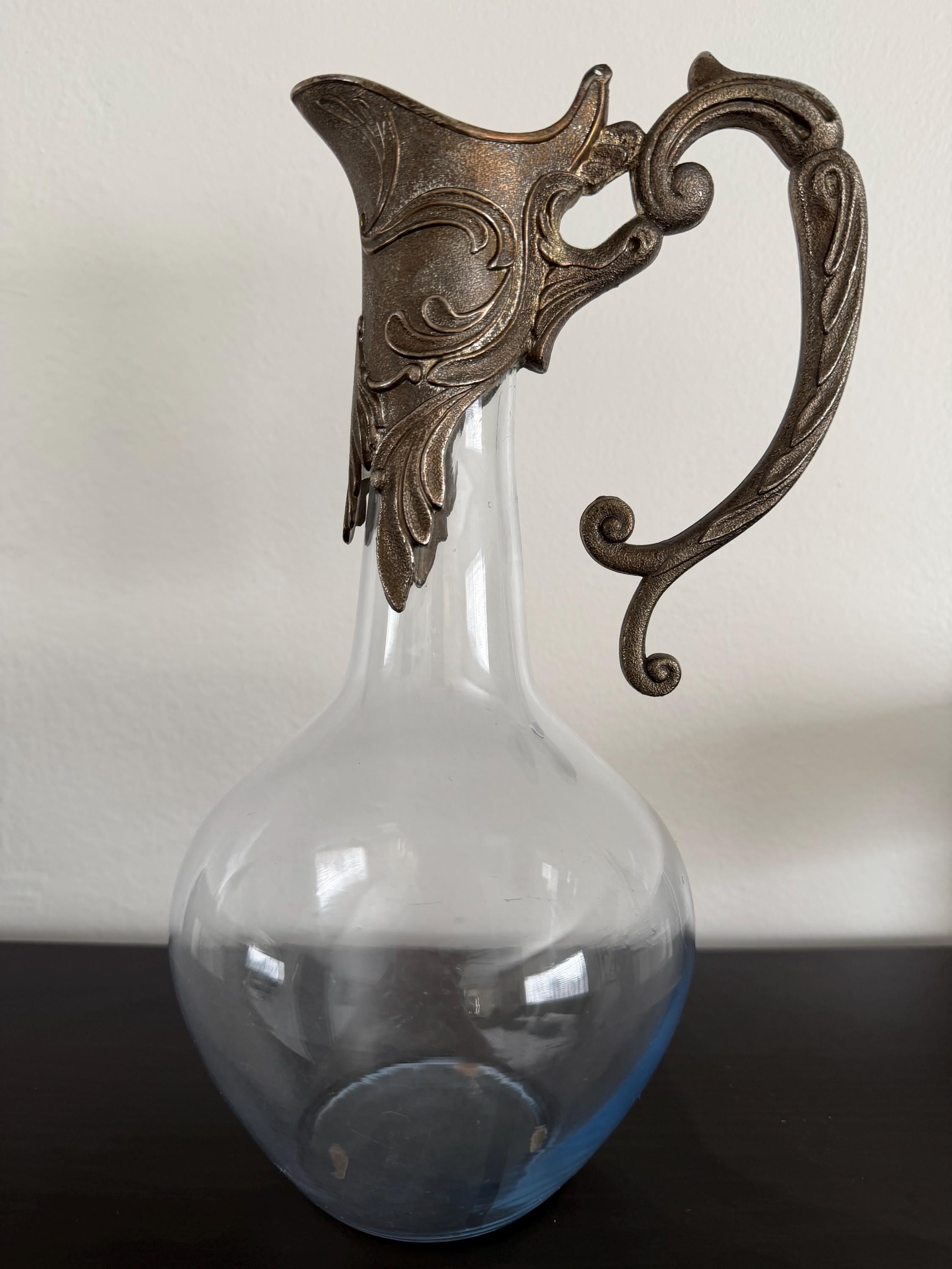 ART DECO Style ガラス 金属 花瓶　Vintage Art Nouveau Glass Vase With Metal - Etsy