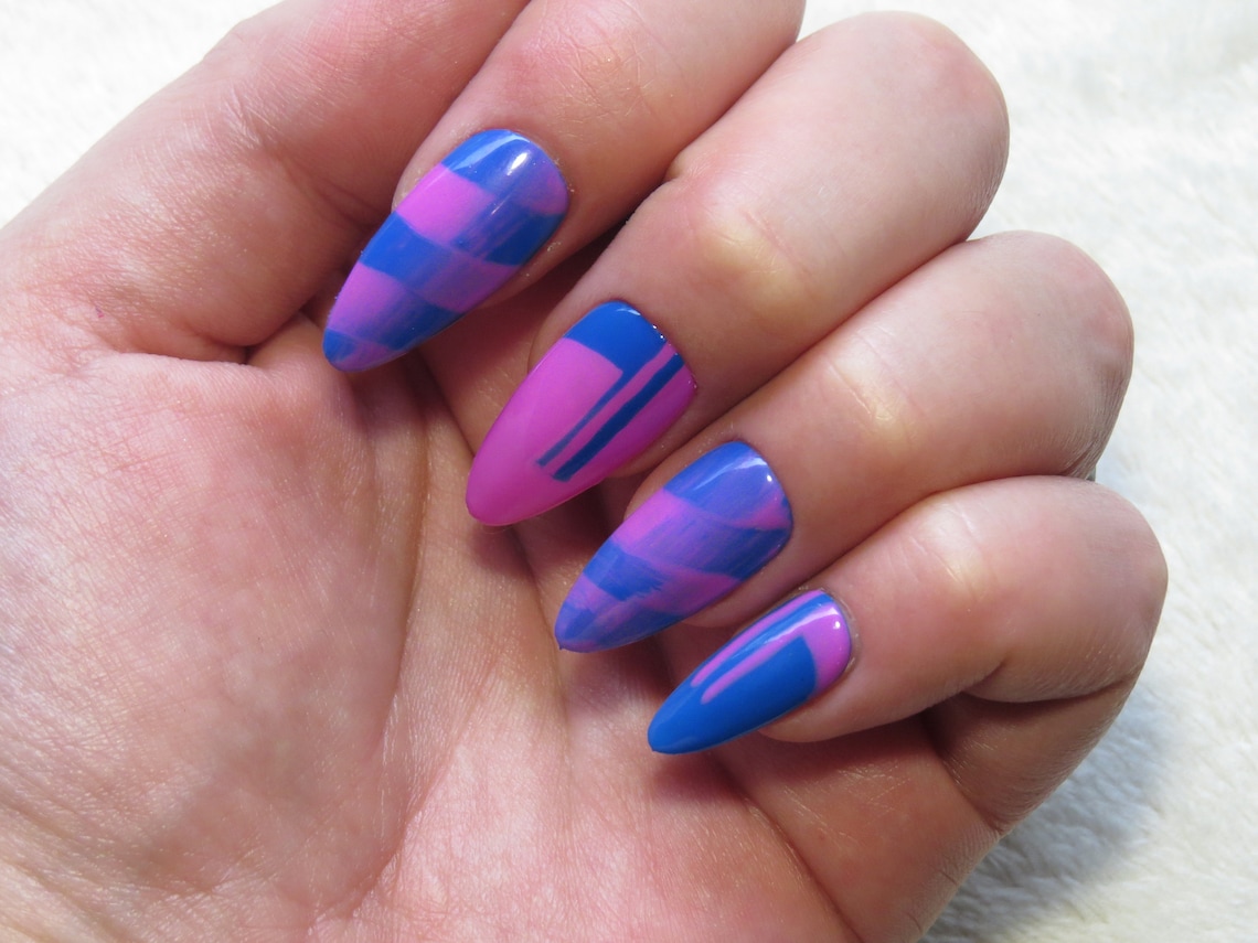 Blue and Pink Ombre Illusion Press on Nails - Etsy