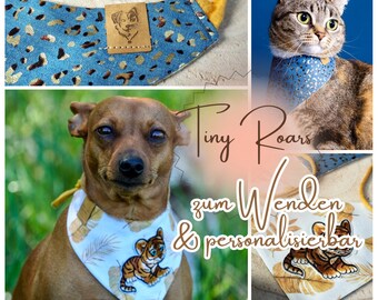 Hundehalstuch personalisiert - Geschenk Hund - Katzenhalstuch - Tiger - Leopard - Blau - Tiny Roars