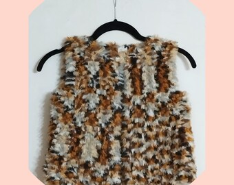 Gilet senza maniche "Leopard" per bambina - Pelliccia sintetica - Lavorato a maglia a mano