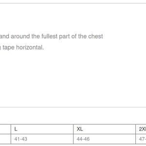 May include: Diagram illustrating how to measure chest width for clothing. Includes a drawing of a person with a yellow line indicating the chest measurement area. A size chart is also included, showing chest measurements in inches for sizes S through 4XL.
