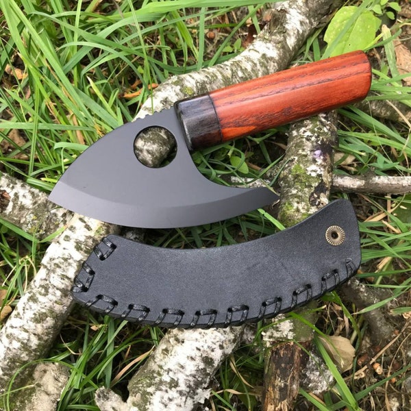 Viking Axe Pizza Cutter. Custom Fixed Blade with Sheath. Original Unique Husband, boyfriend Gift for Camping and Hiking. Bushcraft axe