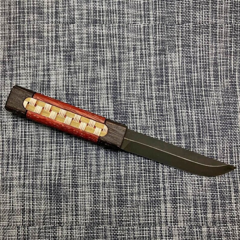 Custom Fixed Blade Knife and Sheath. Sharp Hunting Knife Wooden Handle