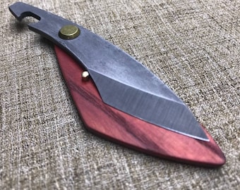 Small Folding Knives/Camp Friction knife/Pocket Custom Made Knife Wooden Handle/Сarbon steel knives/Unique author's design/Gift for him