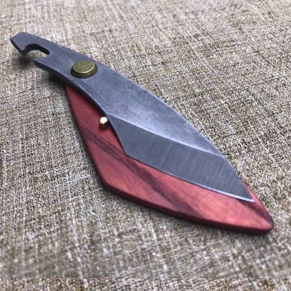 Small Folding Knives/Camp Friction knife/Pocket Custom Made Knife Wooden Handle/Сarbon steel knives/Unique author's design/Gift for him