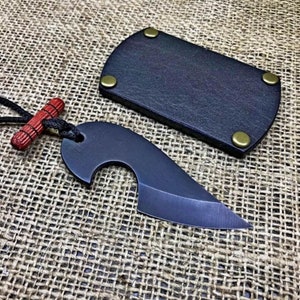 Small Fixed Blades edc knife with sheath. Pocket Custom Made Legal Knife. Kiridashi Utility knife D2 steel. Durable Full tang knives image 6