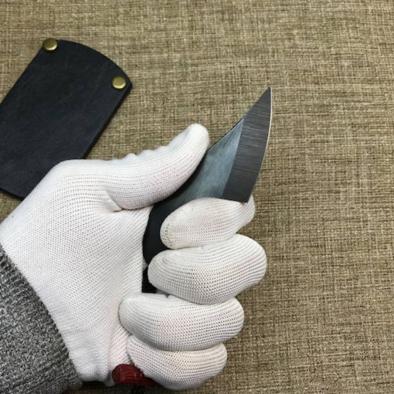 Small Fixed Blades edc knife with sheath. Pocket Custom Made Legal Knife. Kiridashi Utility knife D2 steel. Durable Full tang knives image 9