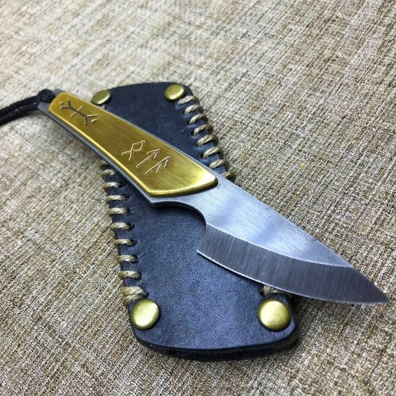 Handmade Full Tang Knife EDC/ Fixed Blade Knife and Sheath, Holder /Utility Pocket knife Engraved Brass Plates/diy gift for dad pocket knife