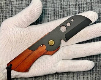 Custom EDC Pocket Folding Knife. Handmade neck Outdoor Camping Knife and Sheath - EDC gear. Hand Forged Viking Knife