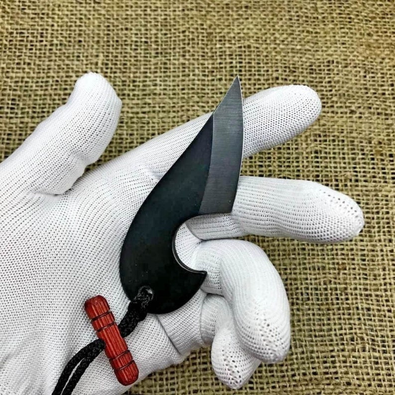 Small Fixed Blades edc knife with sheath. Pocket Custom Made Legal Knife. Kiridashi Utility knife D2 steel. Durable Full tang knives image 5