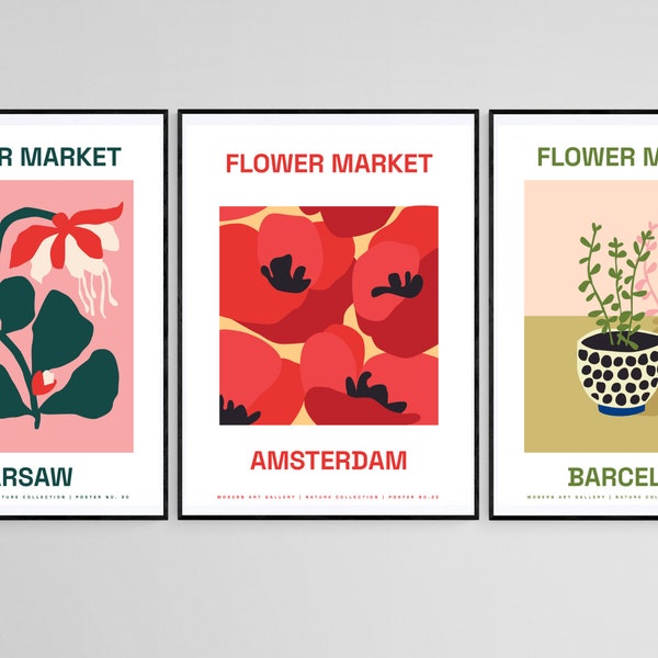 Flower Market, Abstract, Printable Wall Art, Matching Set, Gallery Wall