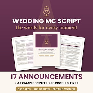 Wedding MC Script Template, Reception Emcee Script and Announcements, Master of Ceremonies Guide, Editable Word and Printable PDF