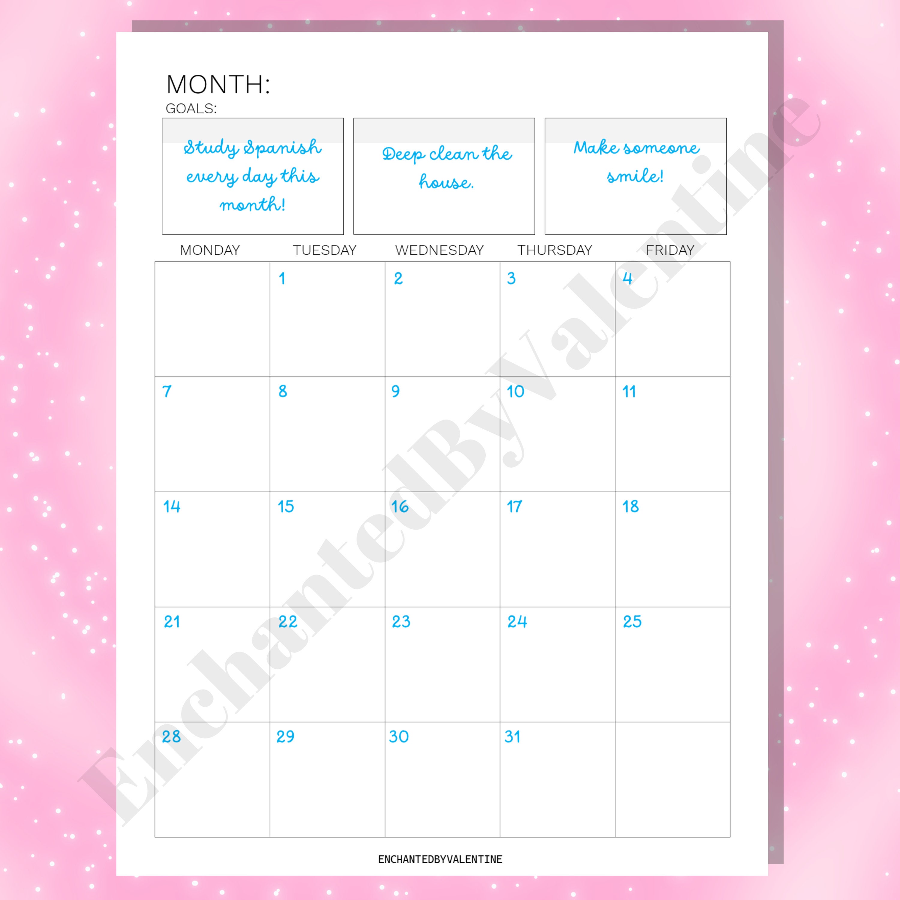 Monthly Calendar on 2 Pages Printable, Letter Size, Minimal, Monthly ...
