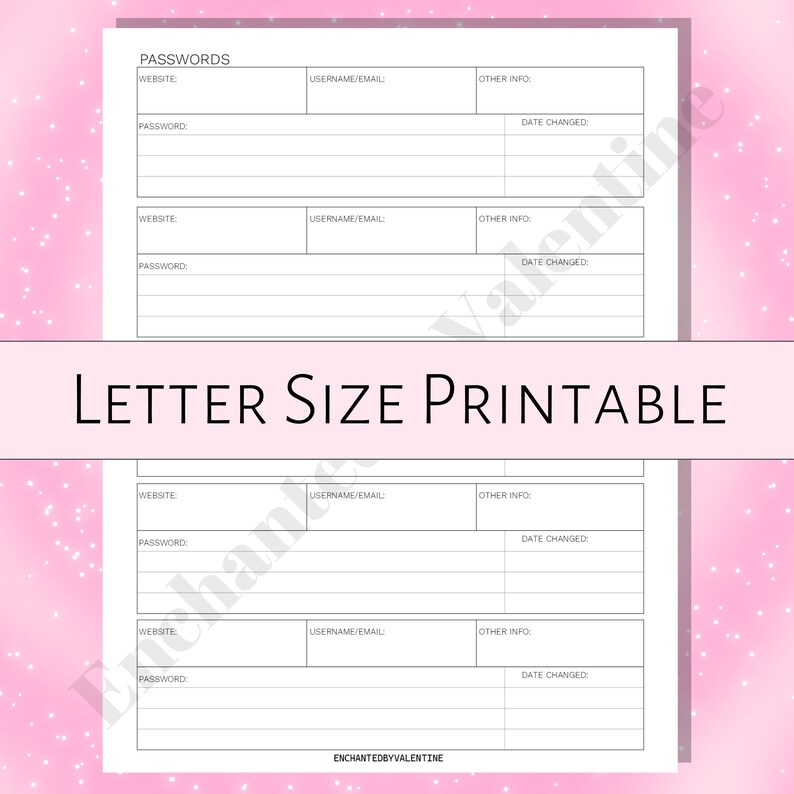 Planner Password Log Printable, Letter Size, Minimal, Password ...