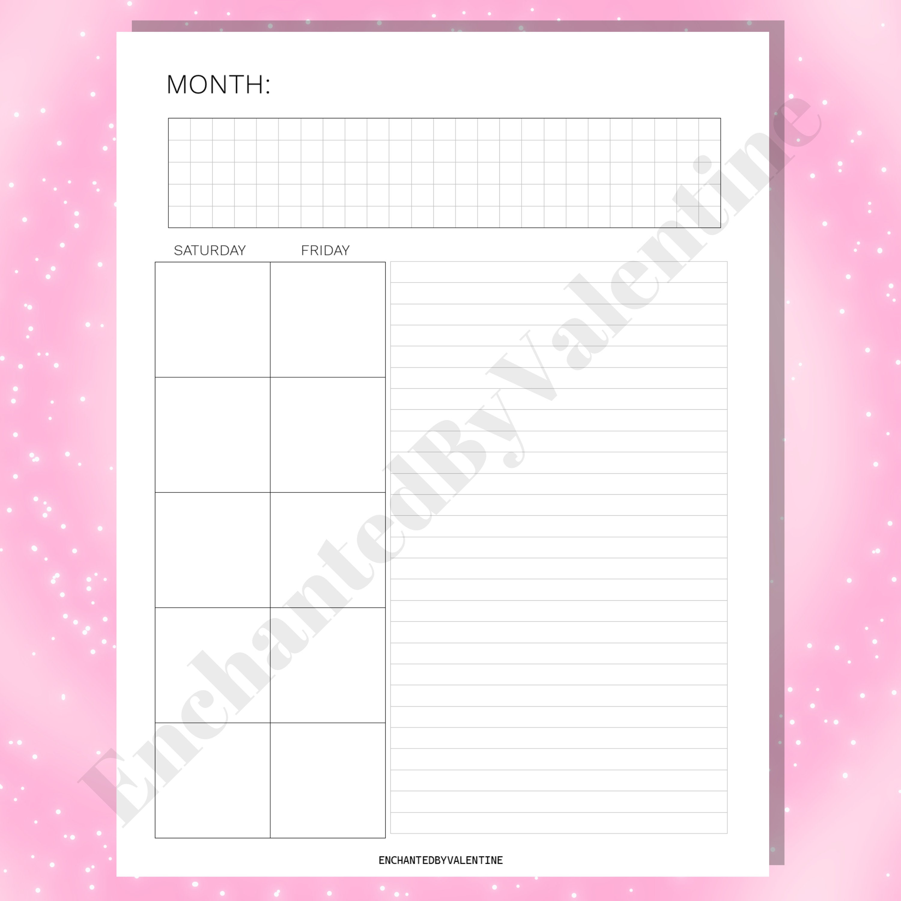 Monthly Calendar on 2 Pages Printable, Letter Size, Minimal, Monthly ...
