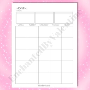 Monthly Calendar on 2 Pages Printable, Letter Size, Minimal, Monthly Printable, Calendar ...