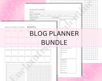 Printable Blog Planner Bundle, Blogger Kit, Content Strategy, Social Media Planner, Post Printable