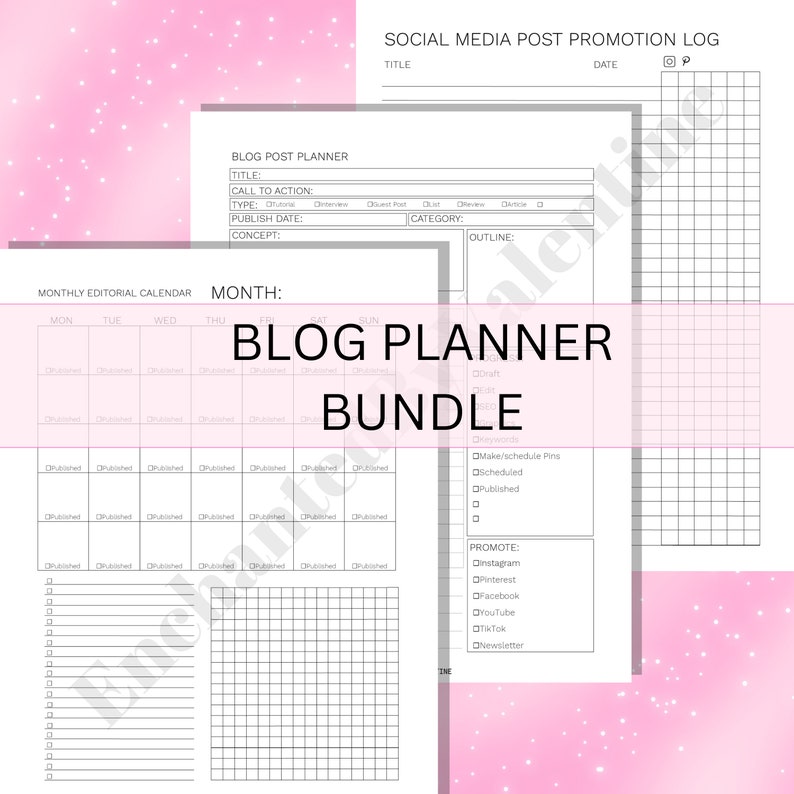 Printable Blog Planner Bundle, Blogger Kit, Content Strategy, Social ...